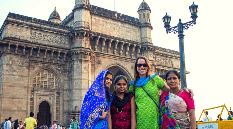 With local women at the Gateway of India in Mumbai
