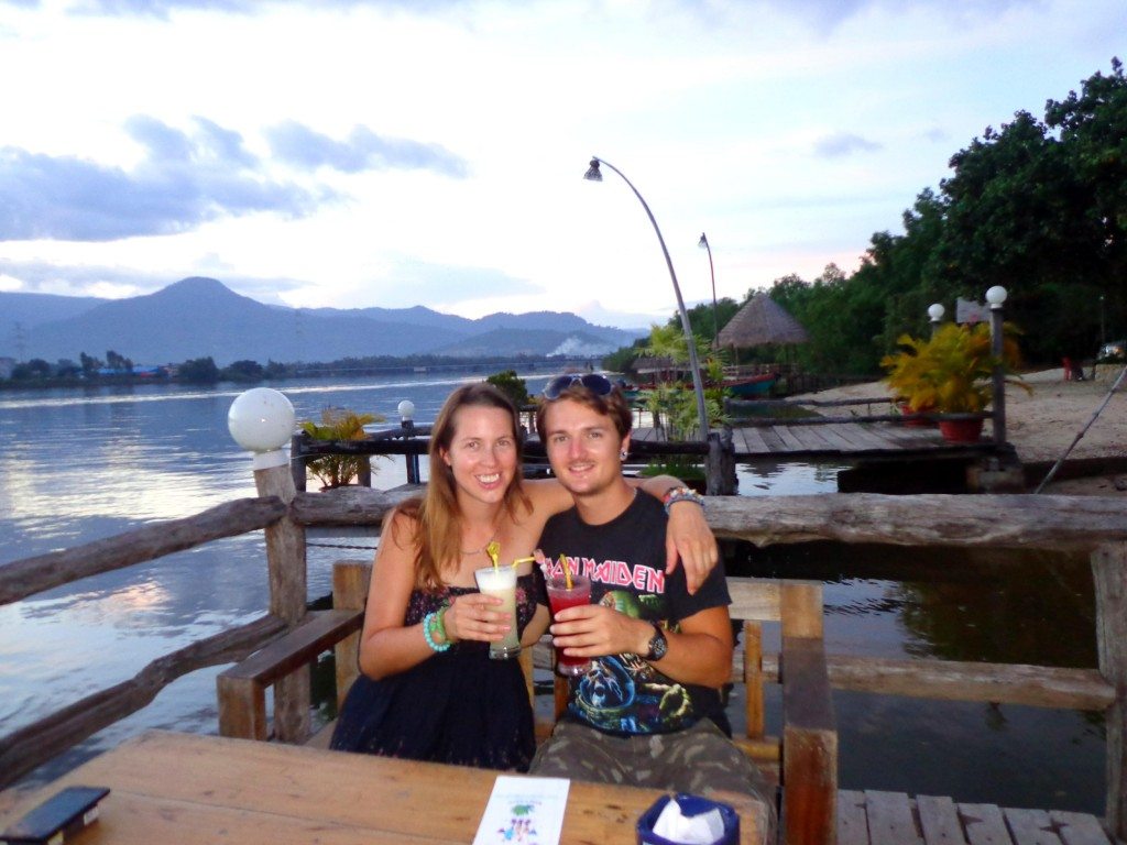 sunset drinks on kampot river