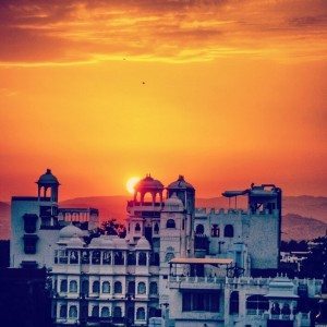 Sunset over romantic Udaipur in Rajasthan