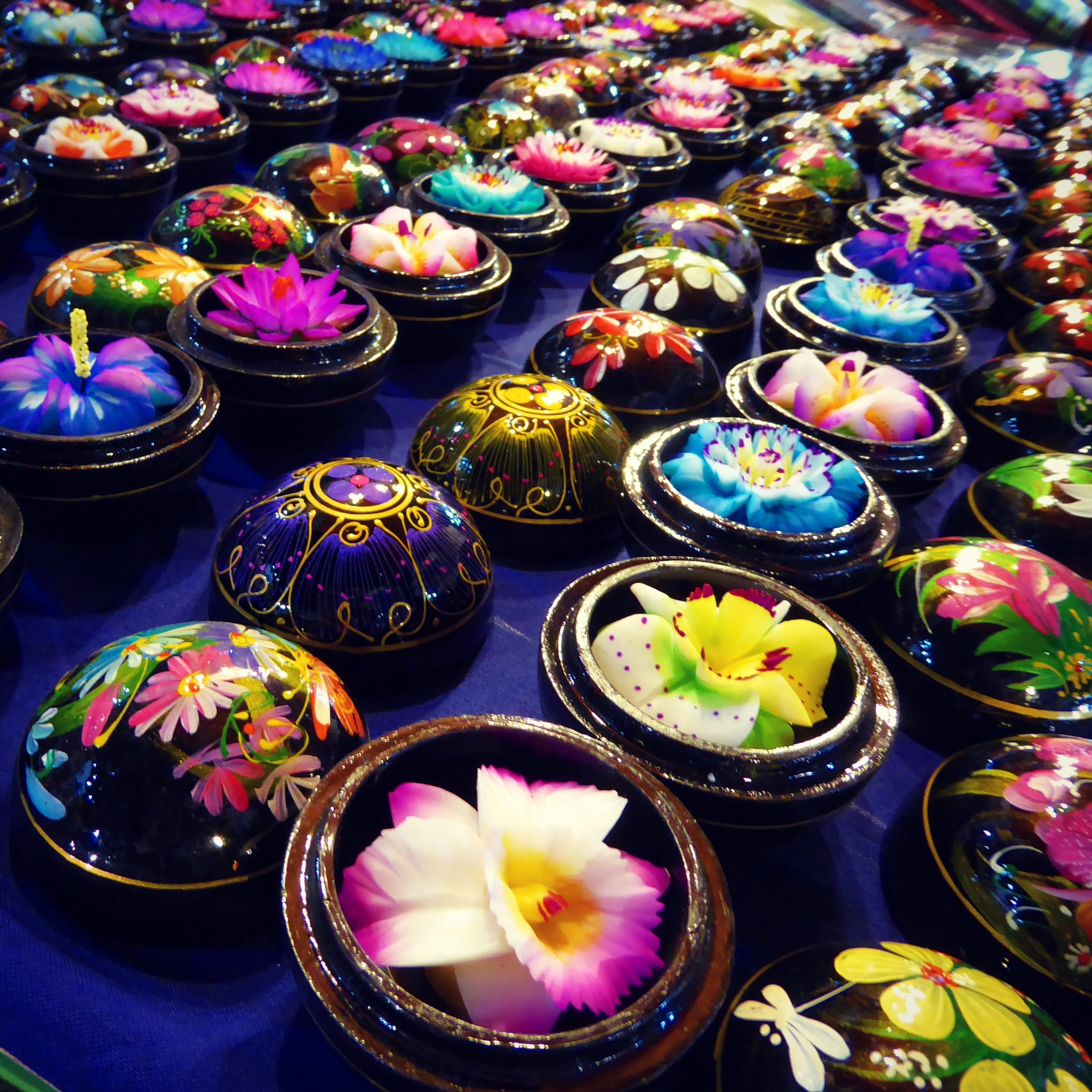 Beautiful flower carved soaps for sale in the market at Chiang Mai