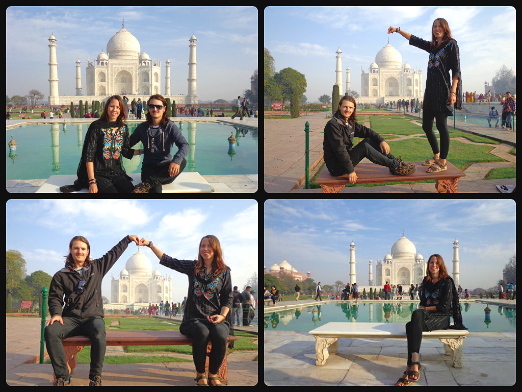 Posing in front of the Taj Mahal