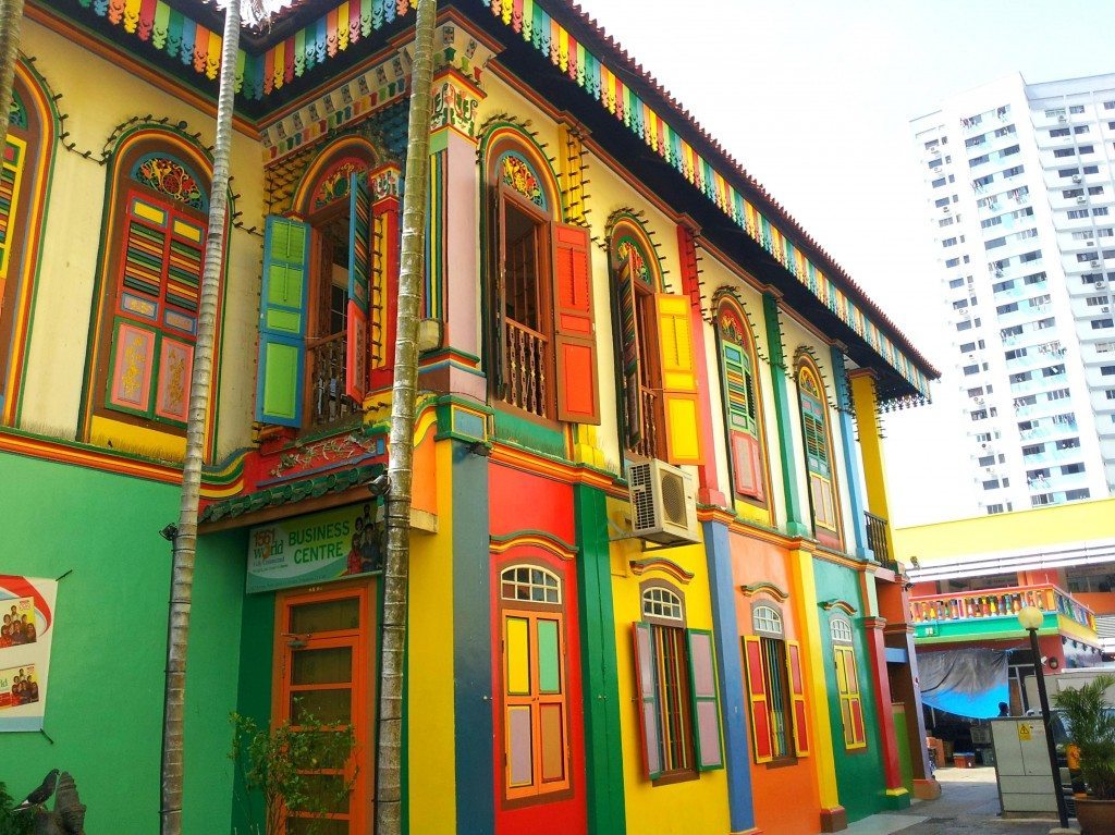 A brightly coloured house in Little India, Singapore