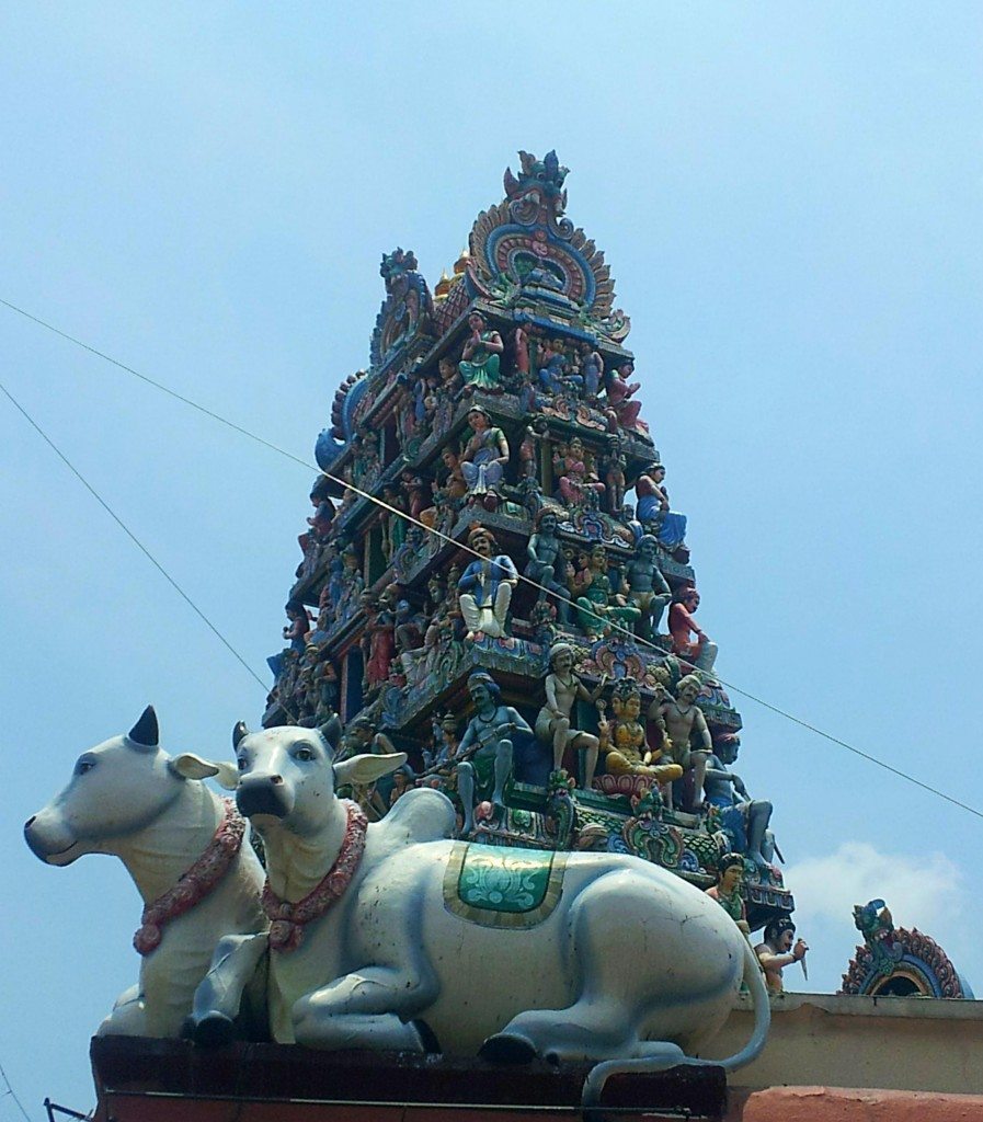 Southern India style Hindu temple architecture at Sri Veeramakaliamman temple in Singapore's Little India