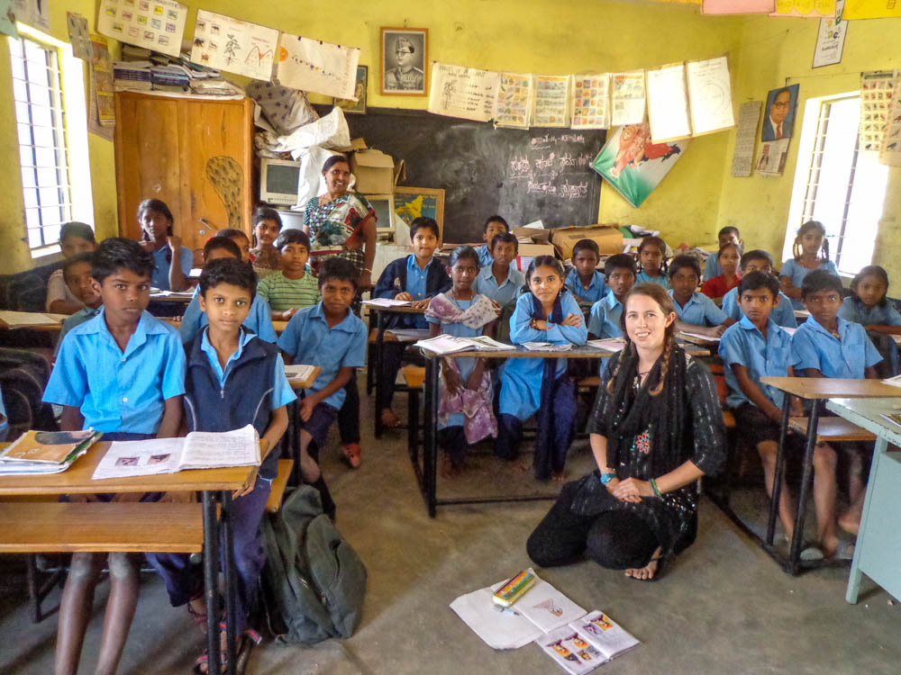 Volunteering in a government school in Bangalore, India while working to promote Leave Ur Mark 