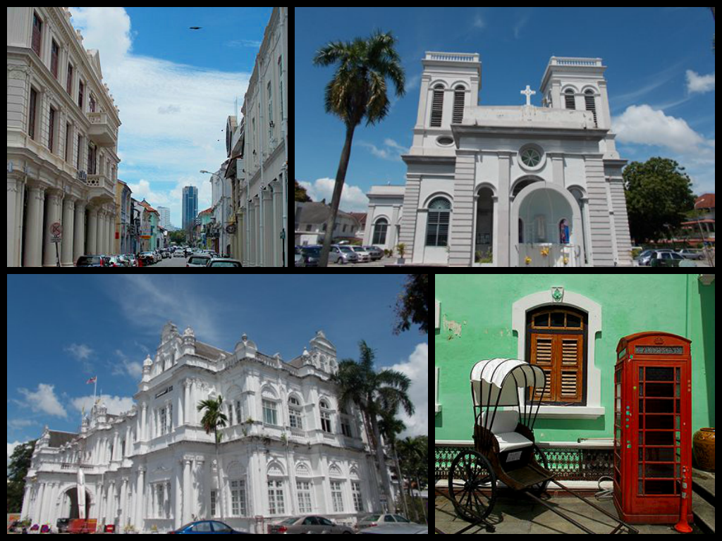 Colonial architecture and churches in the streets of Georgetown, Penang