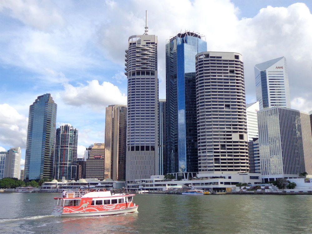 seeing brisbane on a budget on the free city hopper ferry along the Brisbane River