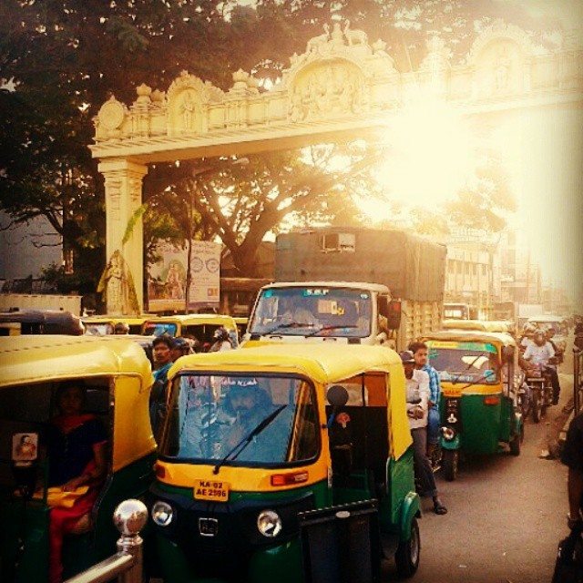 rickshaws at sunset