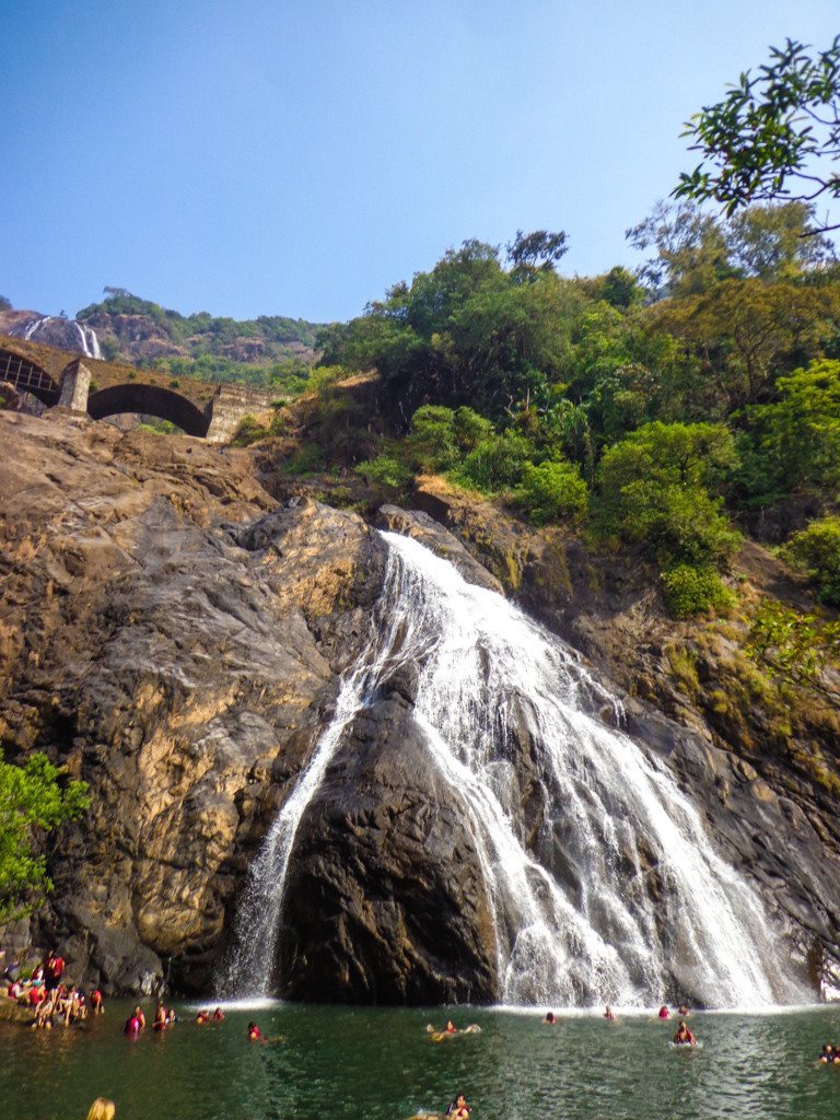 swimming in the waterfall