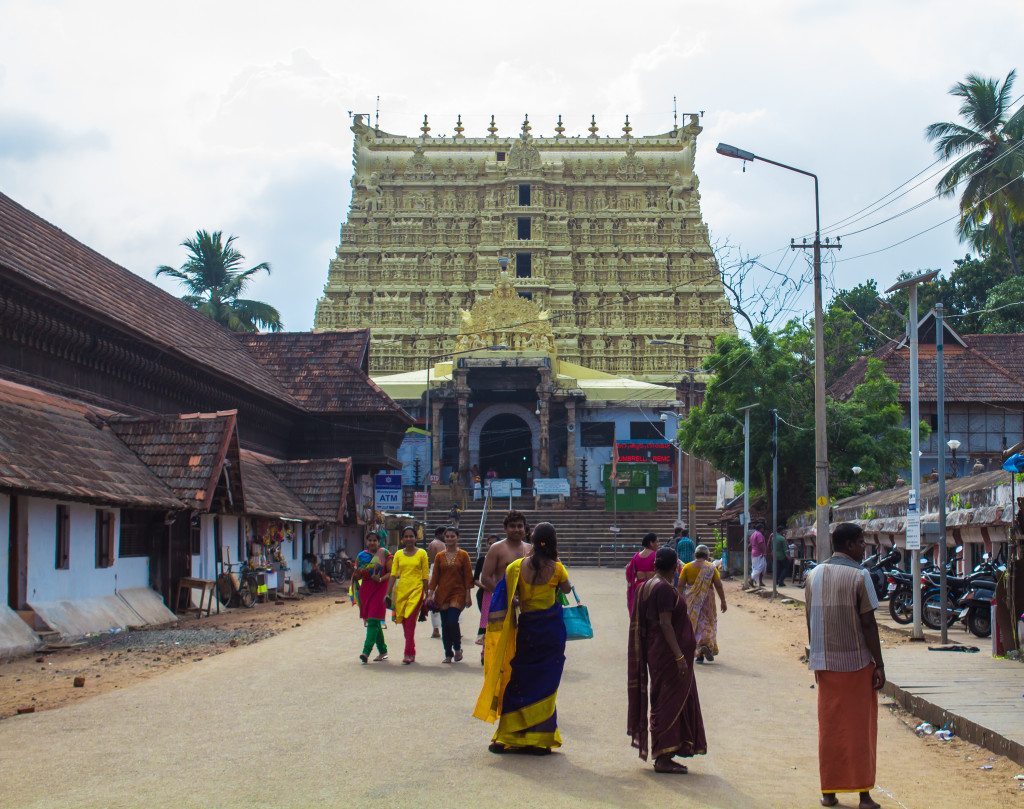 The golden Sree Padmanabhaswamy Temple in Trivandrum