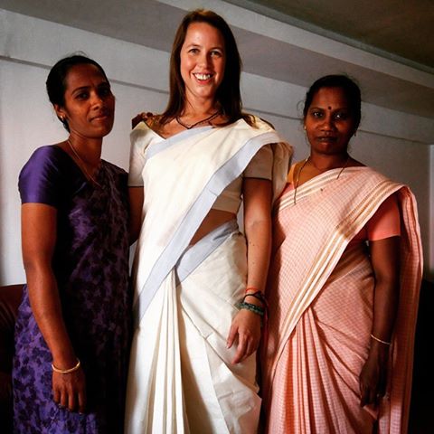 With the two lovely ladies who helped to dress me in the saree in Wayanad, Kerala!