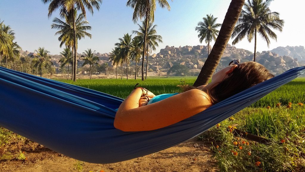 Chilling in a hammock in Hampi, India. If only all accommodation like this was free