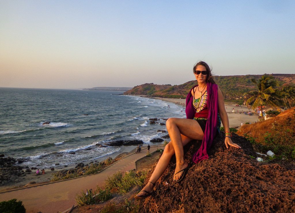 Overlooking Vagator Beach from the charasmatic rocky red Vagator Cliffs