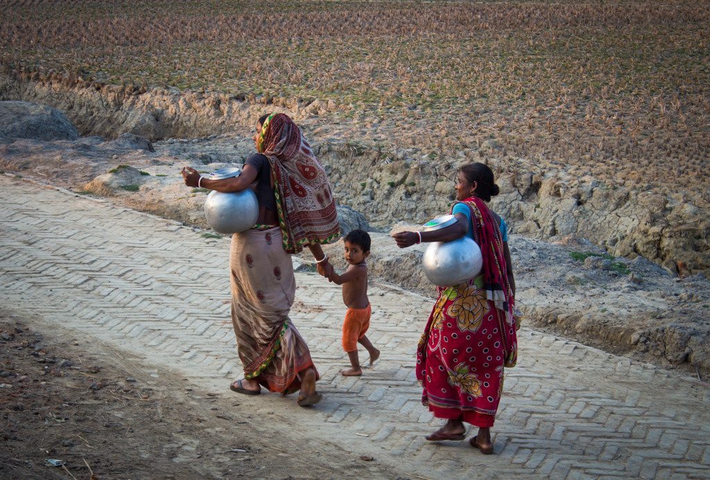 Collected water in at sunset in the idyllic Sundarbans villages