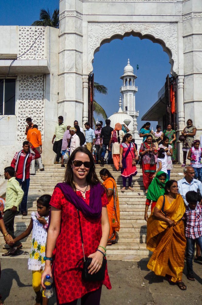 In India dress at the Haji Ali Mosque in Mumbai