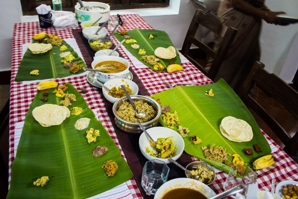 Kerala lunch on a banana leaf