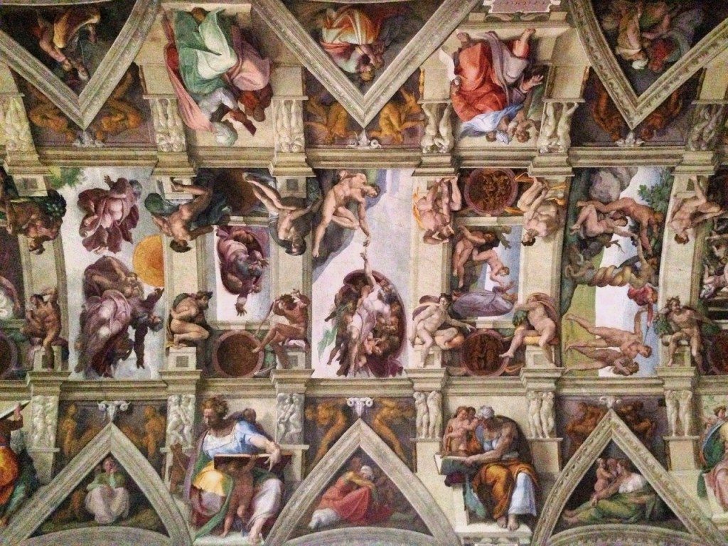 The fabulous frescoed ceiling of the Sistine Chapel