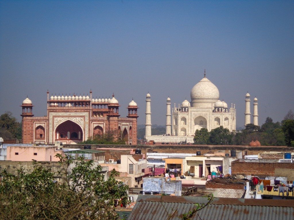 The Taj Mahal over the dusty rooftops of Agra