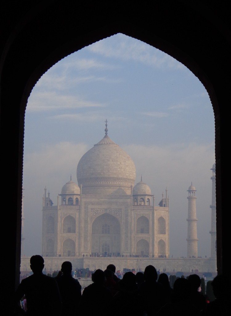 My first glimpse of the Taj Mahal through the arches of the gateway