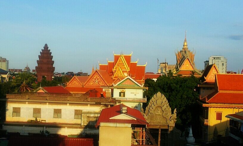 The view from our hotel - Phnom Penh's low rise skyline is still dominated by temples