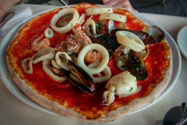 Seafood pizza in Venice