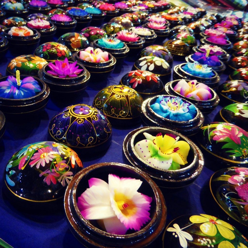 Beautiful flower carved soaps for sale in the market at Chiang Mai 