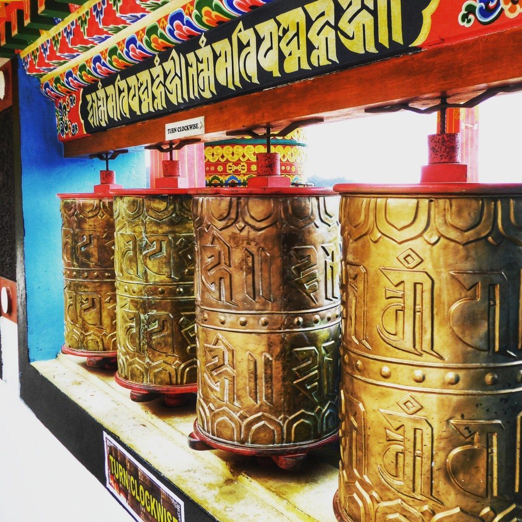 colourful Tibetan prayer wheels