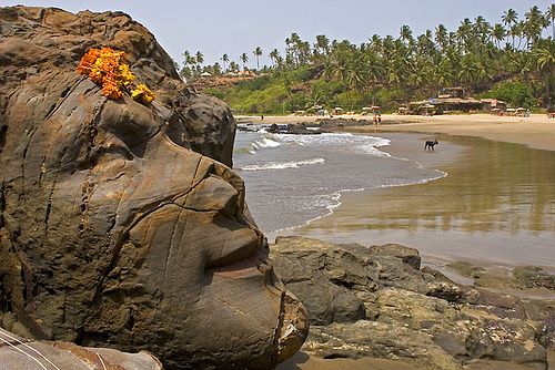 The Shiva carved into a rock on Vagator Beach, Goa,