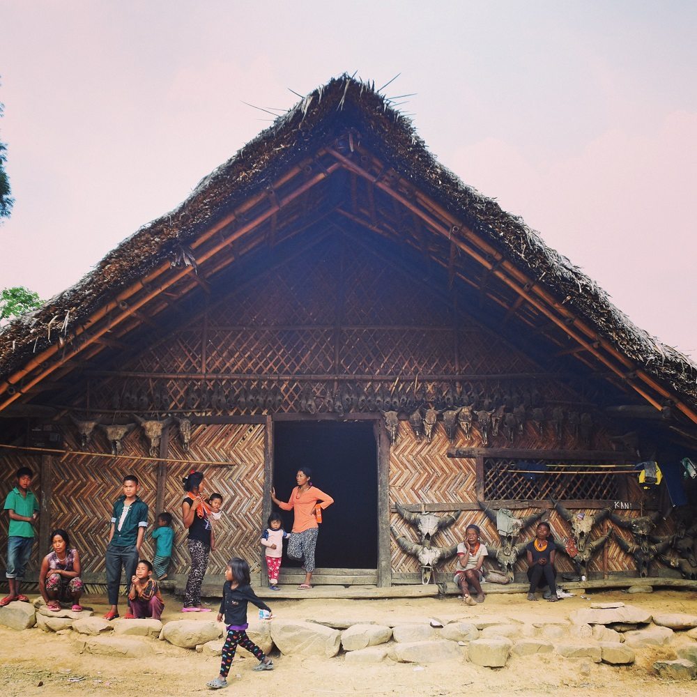 Traditional Konyak houses in Longwa