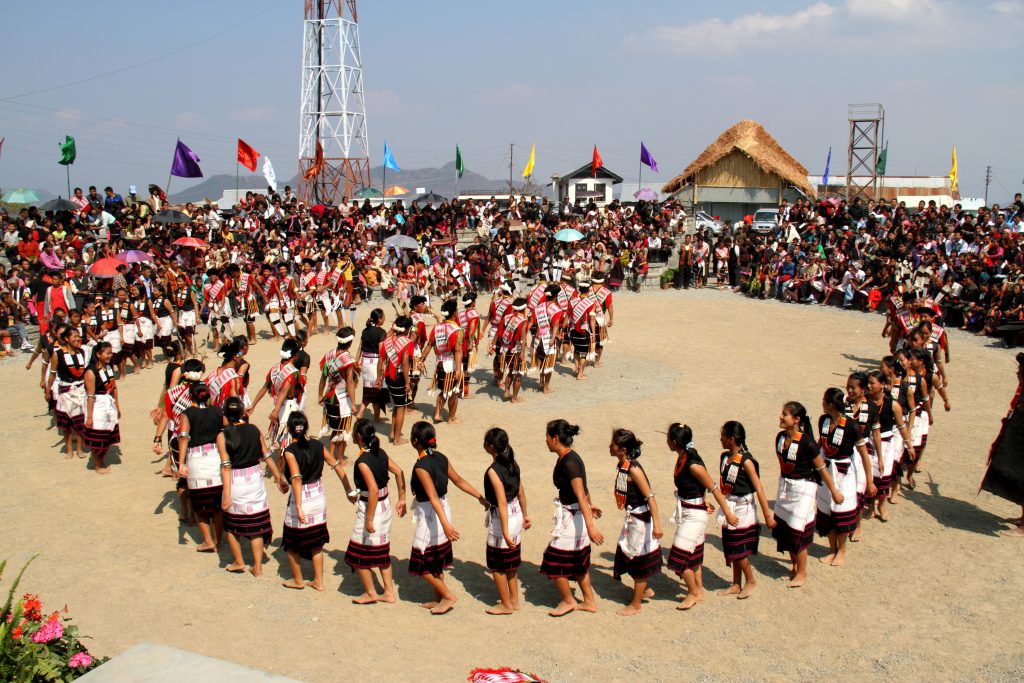 The Angami tribe dancing at the Hornbill Festival in Kohima, Nagaland