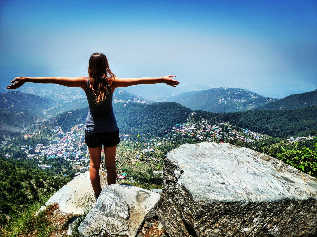 On the trek to Triund soaking up the views over Dharamkot, Bhagsu, McLeod Ganj and Dharamsala