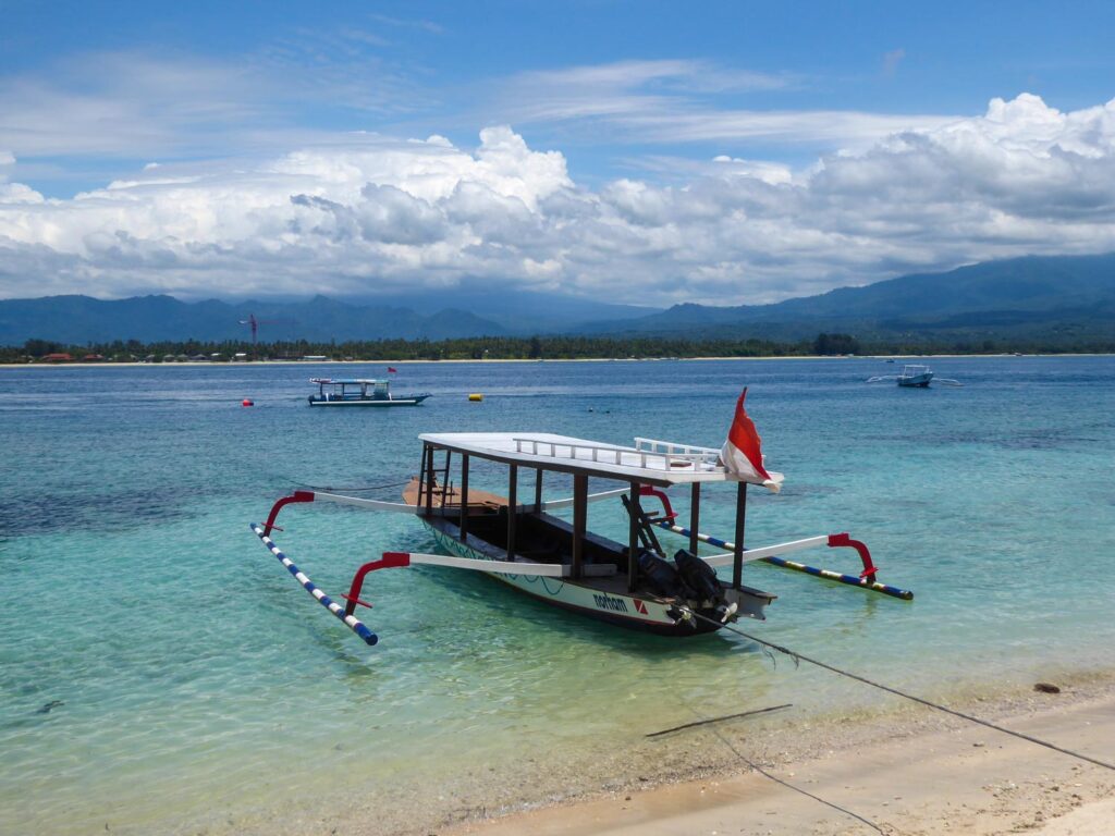 boat in the sea off gili air indonesia