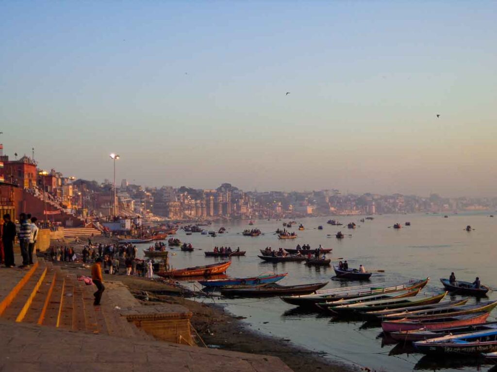 sunrise on the ghats in varanasi india
