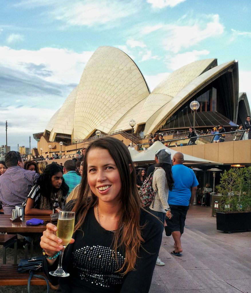 enjoying a drink at the sydney opera house