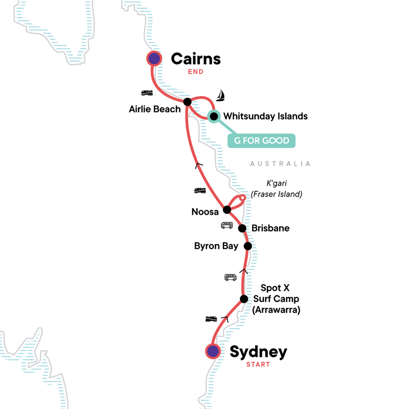 g adventures most of the coast australia tour map