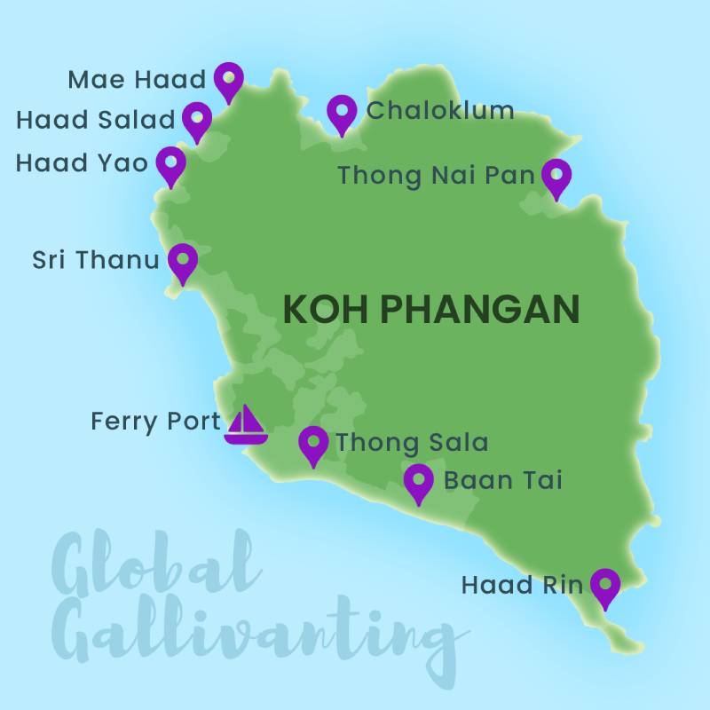 Map of Koh Phangan by Global Gallivanting.