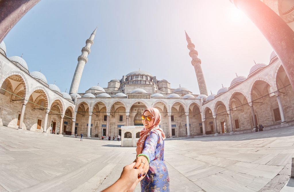 Woman wearing headscarf at a mosque
