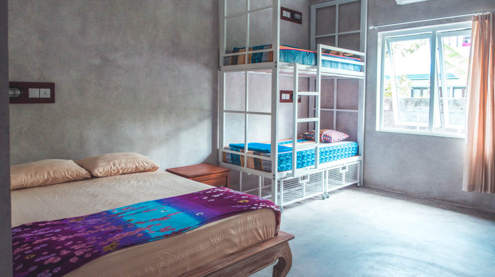 This private 4 bed dorm room is great for families and groups of friends at bali bobo hostel