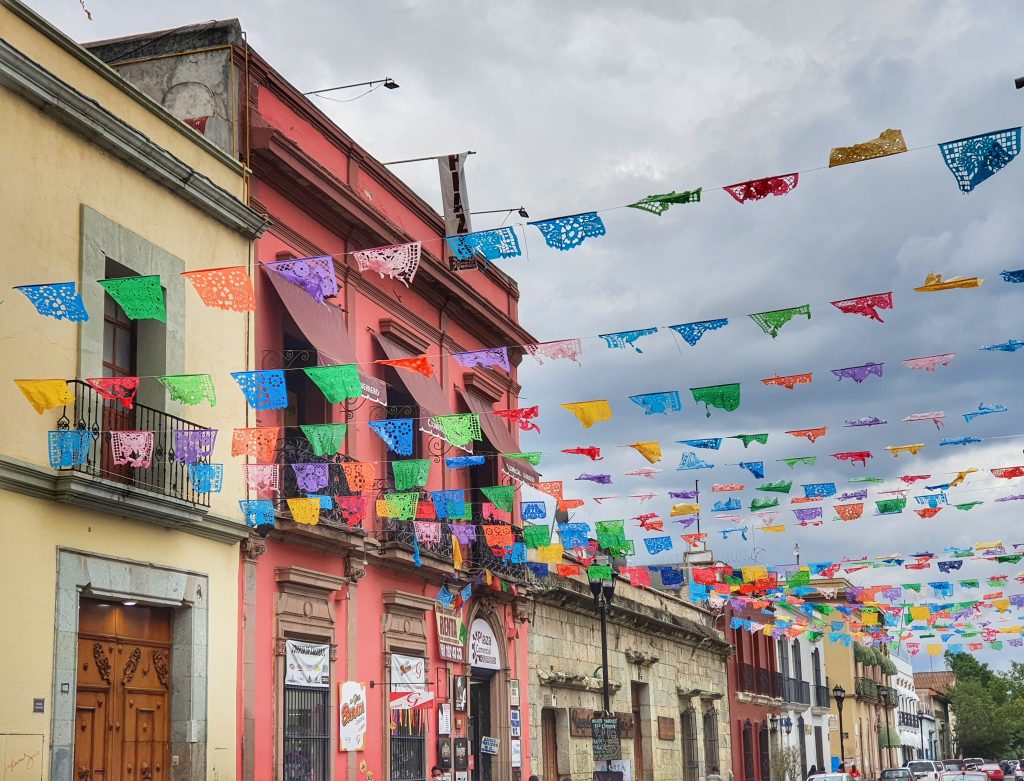 colourful flags Oaxaca mexico