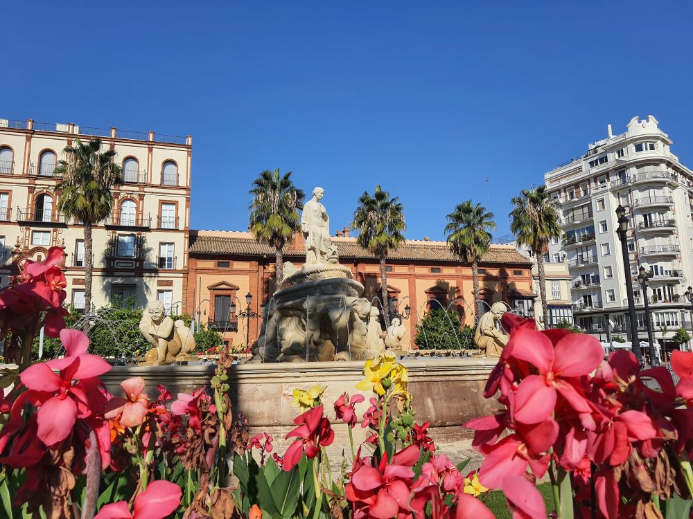 seville city center flowers fountain