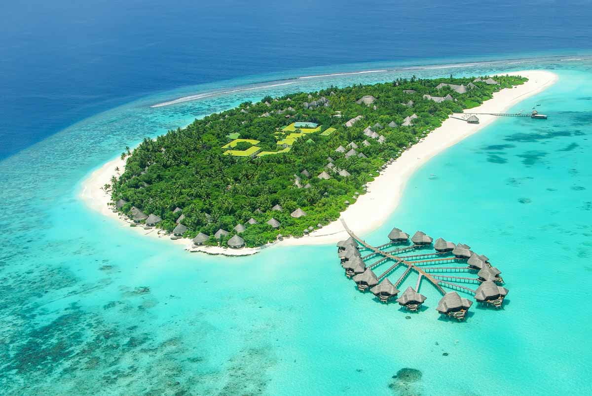 maldives resort island from above