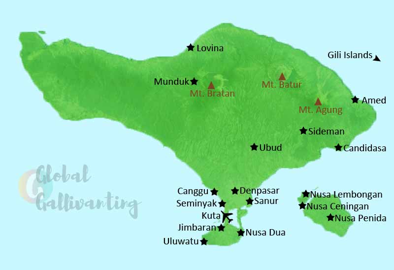 map of bali's main tourist areas