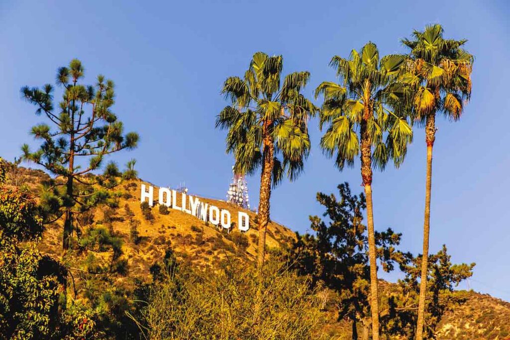 The hollywood sign in los angeles is one of the most famous landmarks in the USA