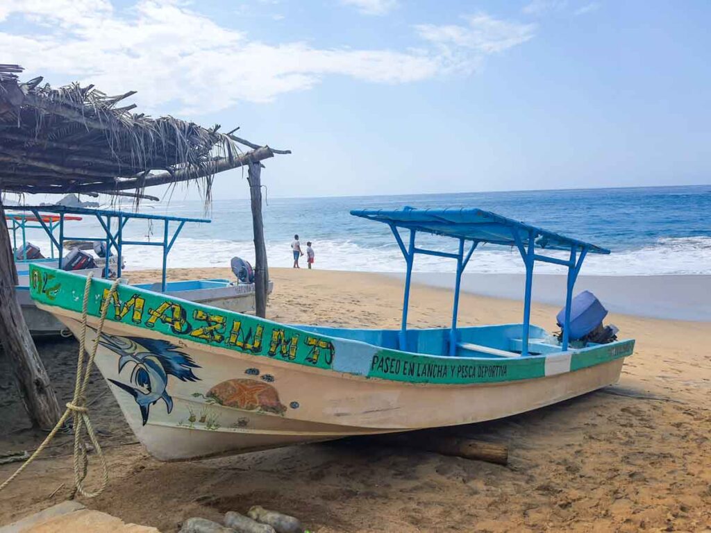 boat on Mazunte beach oaxaca mexico