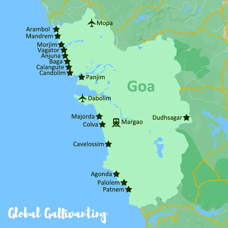 map of places to stay in Goa