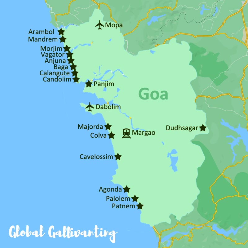 map of places to stay in Goa 