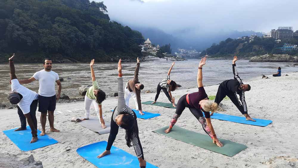 jiva yoga class by river ganges