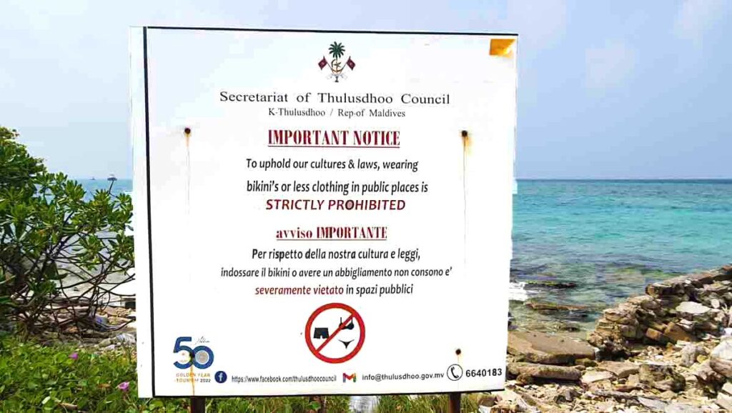 Maldives local islands no bikinis sign