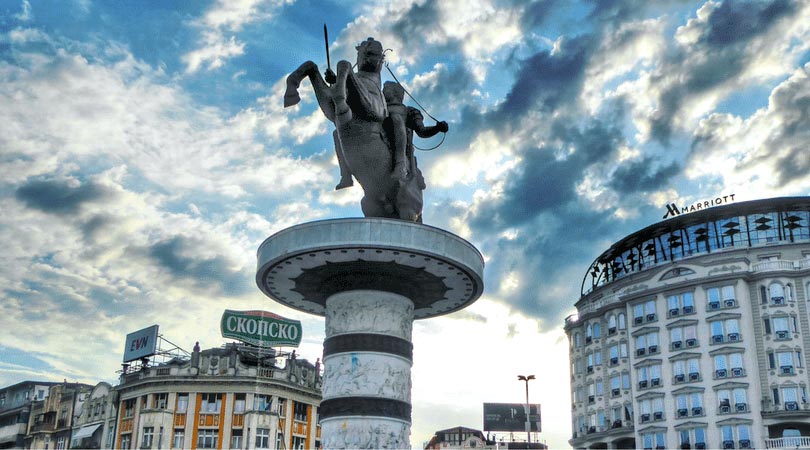 Warrior on a horse statue in Skopje. Macedonia