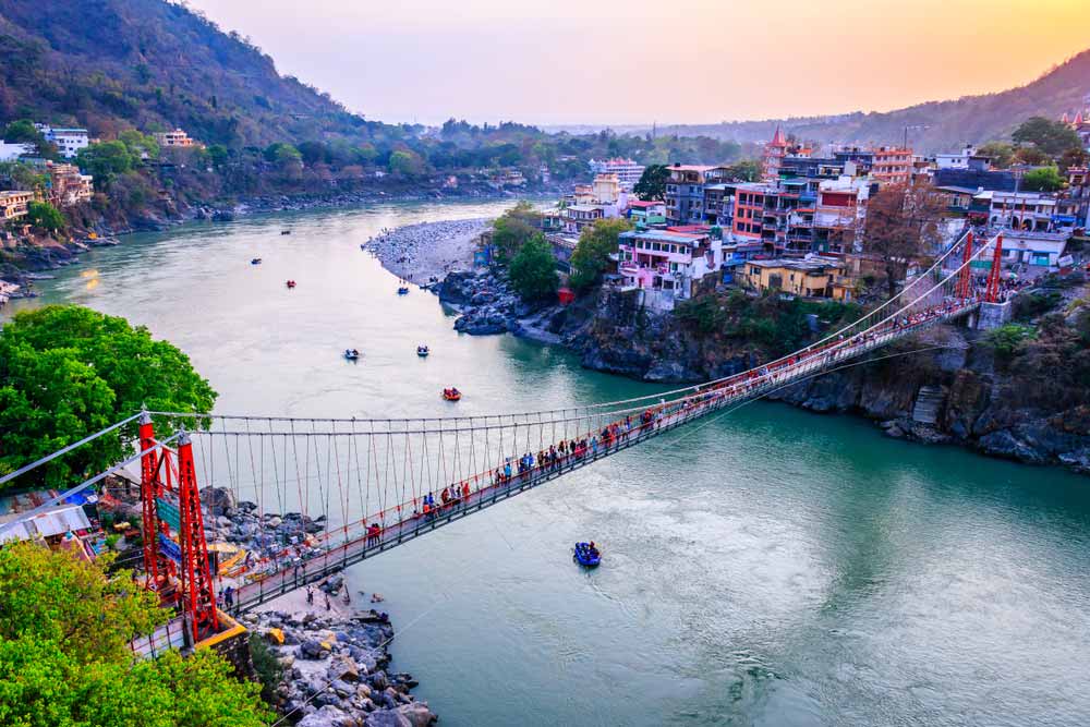 Bridge over Ganges river in Rishikesh, India