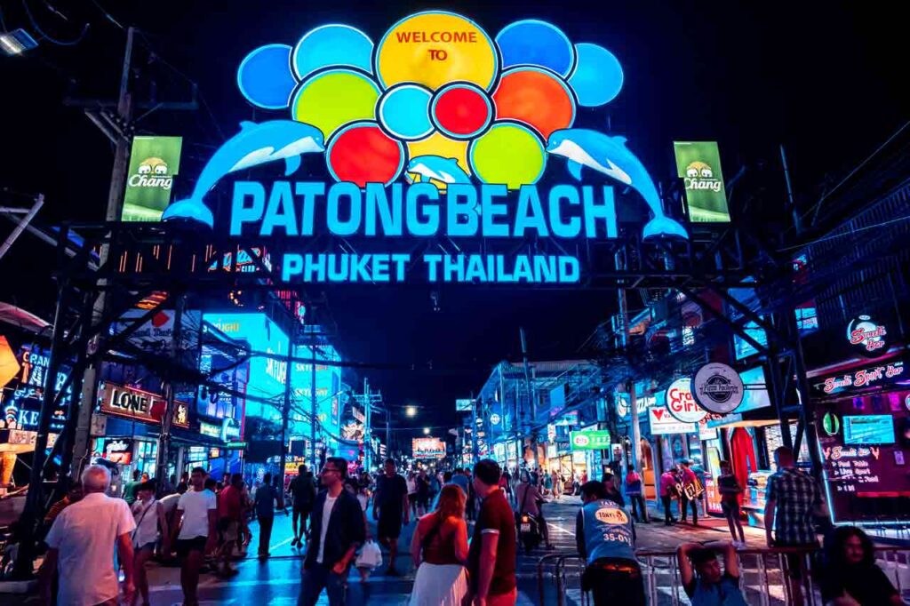 Patong Beach welcome sign. Nightlife in Phuket, Thailand